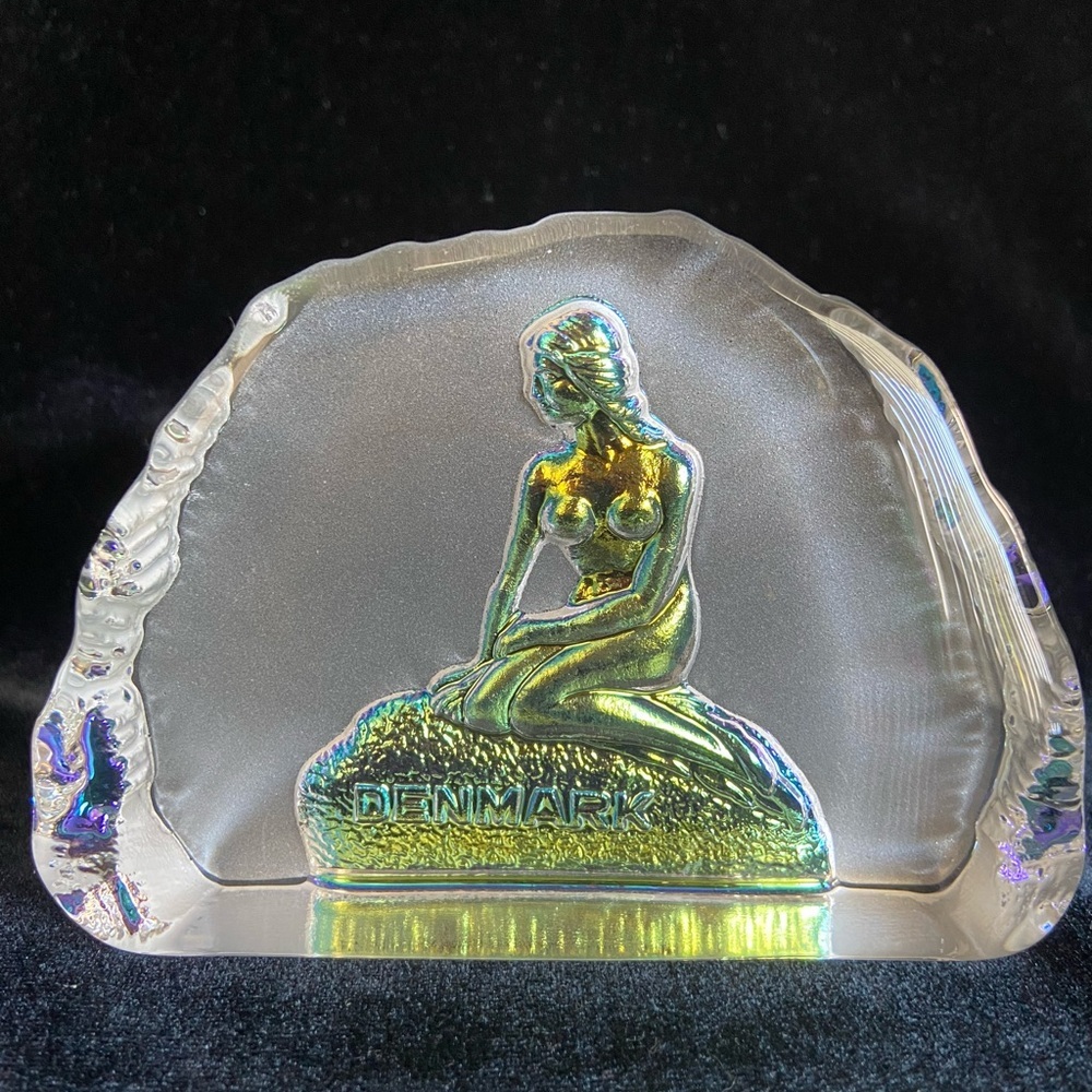 Denmark Little Mermaid Glass Crystalex Paperweight Rock Iridescent